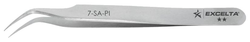 Excelta 7-SA-PI Italian-Made Anti-Magnetic Stainless Steel Tweezer with 45° Curved, Tapered, Very Fine Point Tips, 4.5" OAL