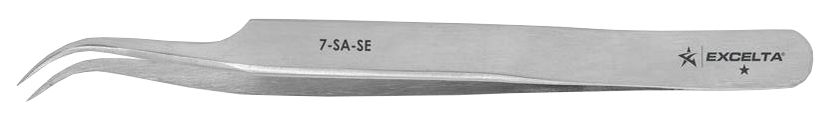 Excelta 7-SA-SE Economy Anti-Magnetic Stainless Steel Tweezer with 45° Curved, Tapered, Very Fine Point Tips, 4.5" OAL