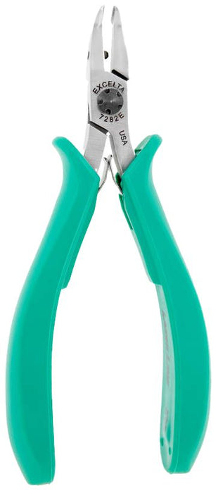 Excelta 7282E Lazer Line® ESD-Safe Medium 50° Angulated Tapered Head Optimum Flush Carbon Steel Cutter with Molded Grip Handles, 5" OAL