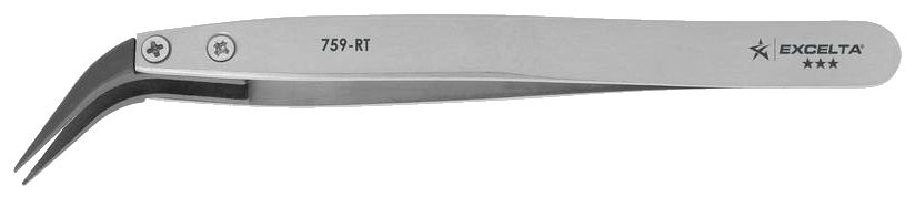 Excelta 759-RT ESD-Safe Neverust® Stainless Steel Tweezers with Replaceable 51° Curved, Pointed Carbofib™ Tips