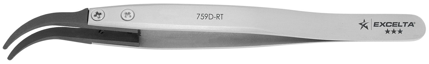 Excelta 759D-RT ESD-Safe Neverust® Stainless Steel Tweezer with Replaceable 0.06" x 0.018" Curved Carbofib™, Tips, 5.0" OAL