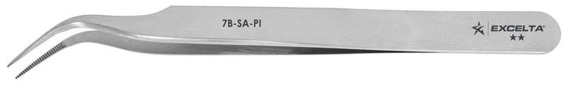 Excelta 7B-SA-PI Italian-Made Anti-Magnetic Stainless Steel Tweezer with 55° Curved, Serrated Very Fine Point Tips, 4.5" OAL