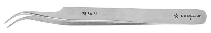 Excelta 7B-SA-SE Economy Anti-Magnetic Stainless Steel Tweezer with 55° Curved, Serrated Very Fine Point Tips, 4.5" OAL