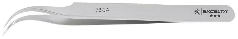 Excelta 7B-SA Swiss-Made Neverust® Anti-Magnetic Stainless Steel Tweezer with 55° Curved, Serrated Very Fine Point Tips, 4.5" OAL