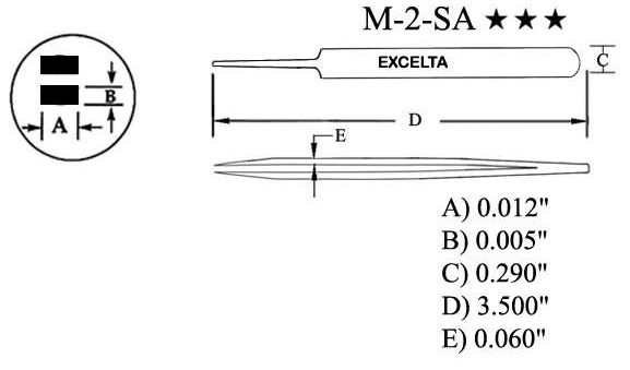 Excelta M-2-SA Neverust® Stainless Steel Tweezer with Miniature Head & Straight, Fine, Tapered, Pointed Tips