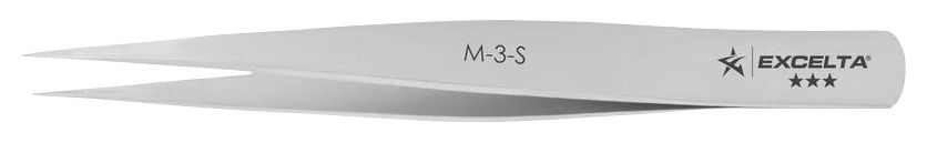 Excelta M-3-S Stainless Steel Tweezer with Miniature Head & Straight, Very Fine, Pointed Tips