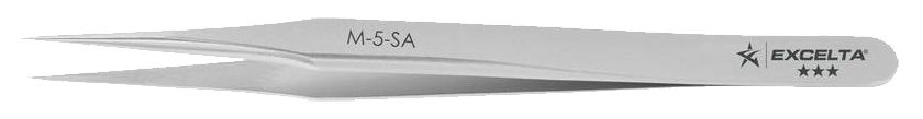 Excelta M-5-SA Neverust® Stainless Steel Tweezer with Miniature Head & Straight, Ultra-Fine, Tapered, Pointed Tips