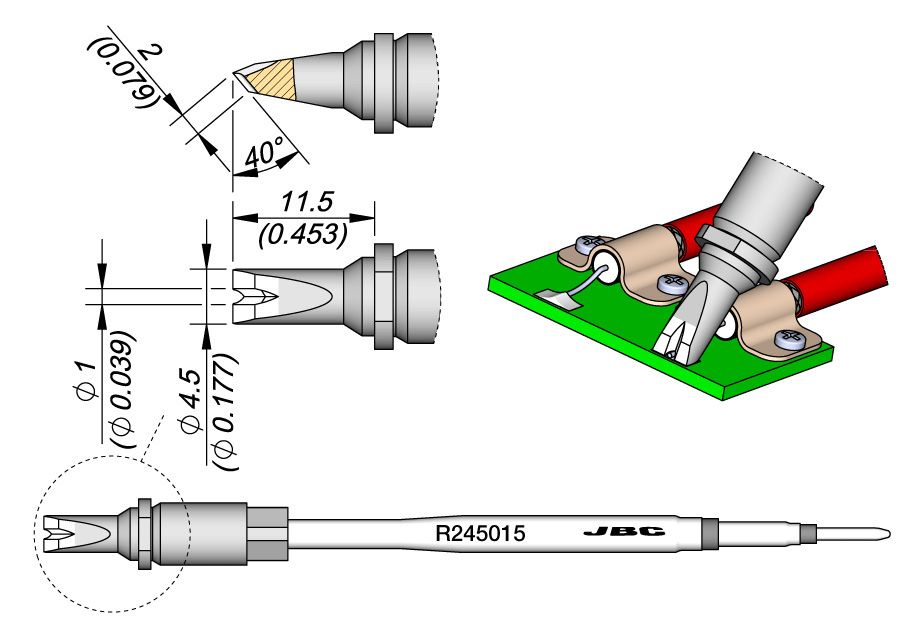 Cartridge Pin-connector Ø1 40º-10PK