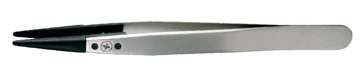 Lindstrom 249CFR-SA ESD-Safe Stainless Steel Tweezer with Replaceable Straight, Flat Edge, Thick, Pointed Carbon Fiber Tips