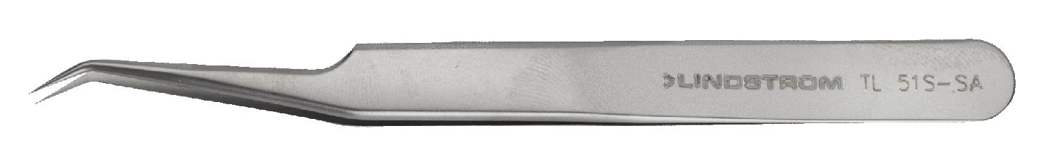 Lindstrom 51S-SA High Precision ESD-Safe Stainless Steel Tweezer with Bent, Extra-Sharp, Pointed Tips