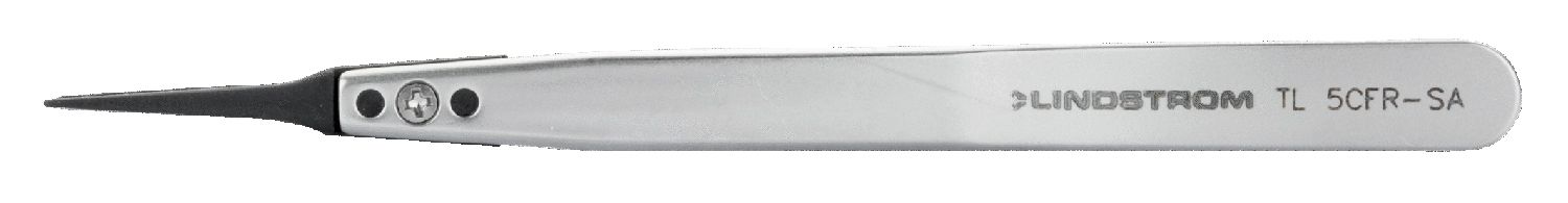 Lindstrom 5CFR-SA Precision ESD-Safe Stainless Steel Tweezer with Replaceable Straight, Extra-Fine, Pointed Carbon Fiber Tips