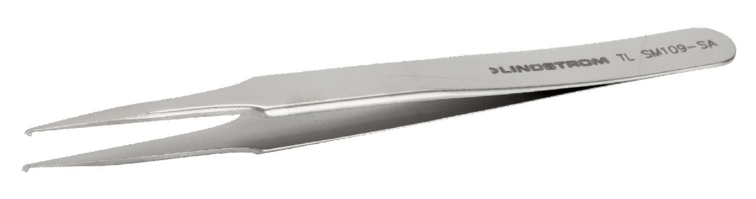 Lindstrom SM109-SA ESD-Safe Stainless Steel Tweezer SMD with 45˚ Angled, 5.0mm Grooved Tips