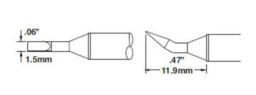 Metcal CVC-7CH0015R 700 Series 30° Bent Chisel Solder Cartridge, 1.5 x 11.9mm