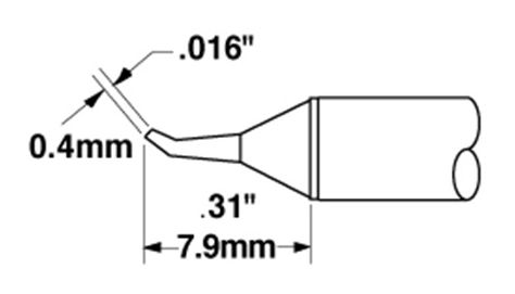 Metcal CVC-7CN0004R 700 Series 30° Bent Conical Solder Cartridge, 0.4 x 7.9mm