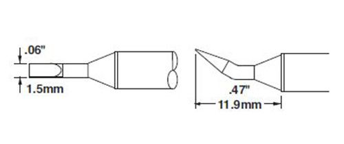 Metcal CVC-8CH0015R 800 Series 30° Bent Chisel Reach Solder Cartridge, 1.4 x 12mm