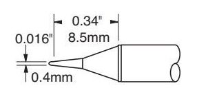 Metcal CVC-8CN0004P 800 Series Solder Blade Rework Tip, 0.4 x 9.0mm