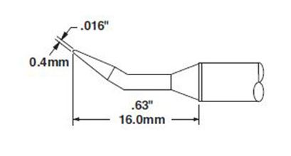 Metcal CVC-8CN1604R 800 Series Long Reach Narrow 30˚ Bent Conical Solder Cartridge, 0.4 x 16mm