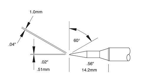 Metcal CVC-9BV6005A 900 Series 60° x 1.0mm Beveled Solder Cartridge, 0.5 x 14.2mm