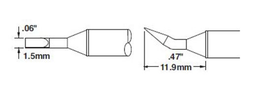 Metcal CVC-9CH0015R 900 Series 30° Bent Chisel Reach Solder Cartridge, 1.4 x 12mm