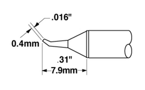 Metcal CVC-9CN0004R 900 Series 35° Bent Conical Reach Solder Cartridge, 0.6 x 8.0mm