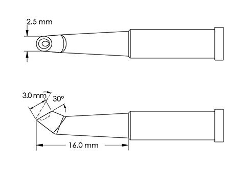Metcal GT4-HF3025V 30° Bent, Beveled 30° x 3.0mm Concave Hoof Solder Tip, 2.5 x 16mm