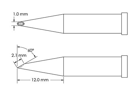 Metcal GT4-HF6010V Beveled 60° x 2.1mm Concave Hoof Solder Tip, 1.0 x 12mm