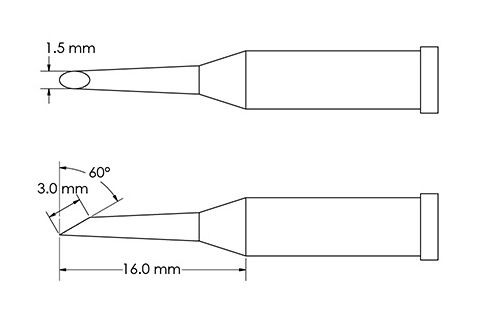 Metcal GT4-HF6015S Beveled 60° x 3.0mm Hoof Solder Tip, 1.5 x 16mm