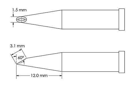 Metcal GT4-HF6015V Beveled 60° x 3.1mm Beveled Concave Hoof Solder Tip, 1.5 x 12mm