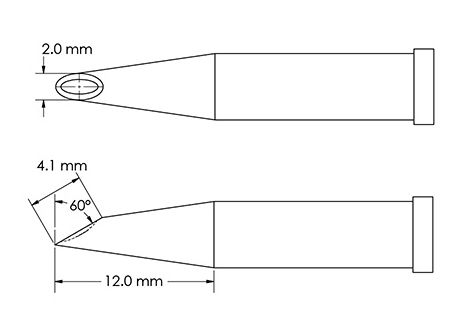 Metcal GT4-HF6020V Beveled 60° x 4.1mm Concave Hoof Solder Tip, 2.0 x 12mm