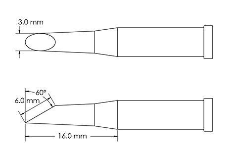 Metcal GT4-HF6030S Beveled 60° x 6.0mm Hoof Solder Tip, 3.0 x 16mm