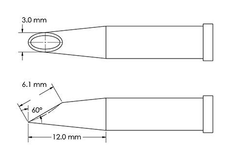 Metcal GT4-HF6030V Beveled 60° x 6.1mm Concave Hoof Solder Tip, 3.0 x 12mm