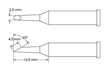 Metcal GT6-HF6020S Beveled 60° x 4.0mm Hoof Solder Tip, 2.0 x 16mm