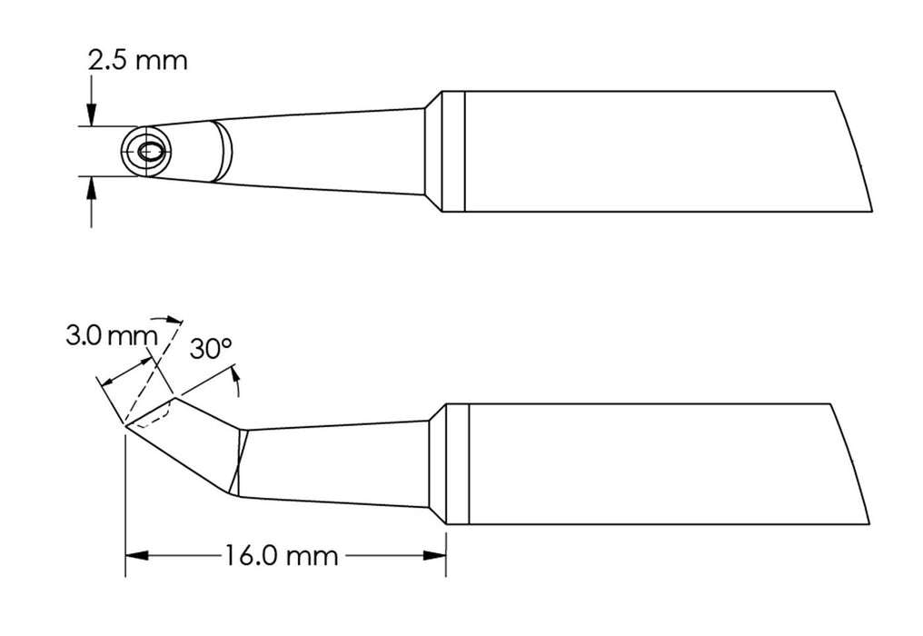 Metcal GTC-HF3025V 30° Bent, Beveled 30° x 3.0mm Concave Hoof Solder Cartridge, 2.5 x 16mm