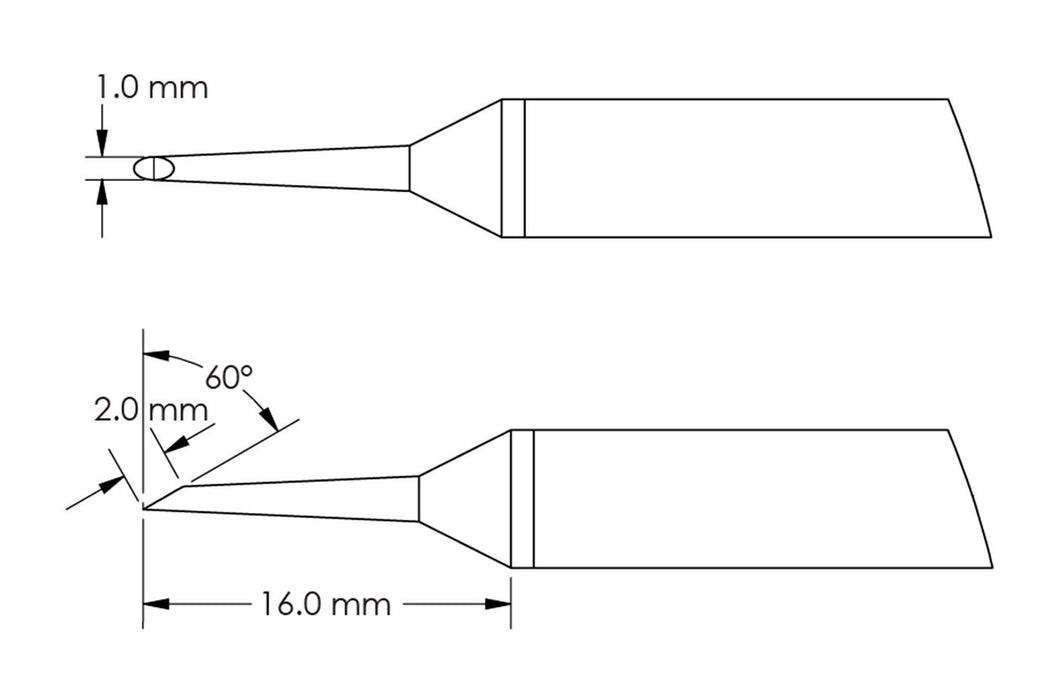 Metcal GTC-HF6010S Beveled 60° x 2.0mm Hoof Rework Cartridge, 1.0 x 16mm