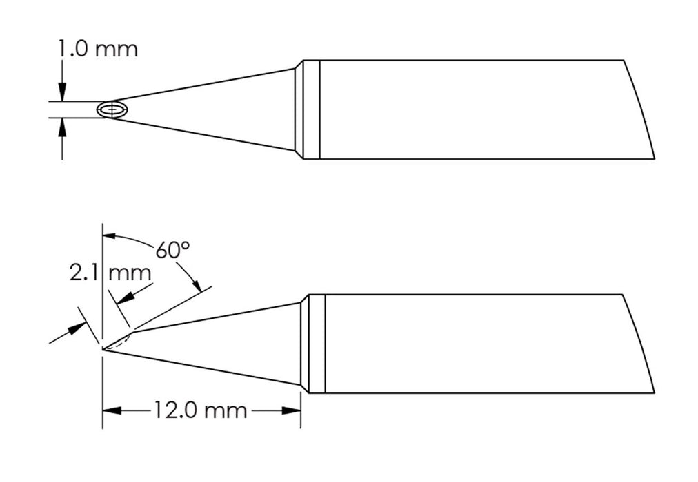 Metcal GTC-HF6010V Beveled 60° x 2.1mm Concave Hoof Rework Cartridge, 1.0 x 12mm