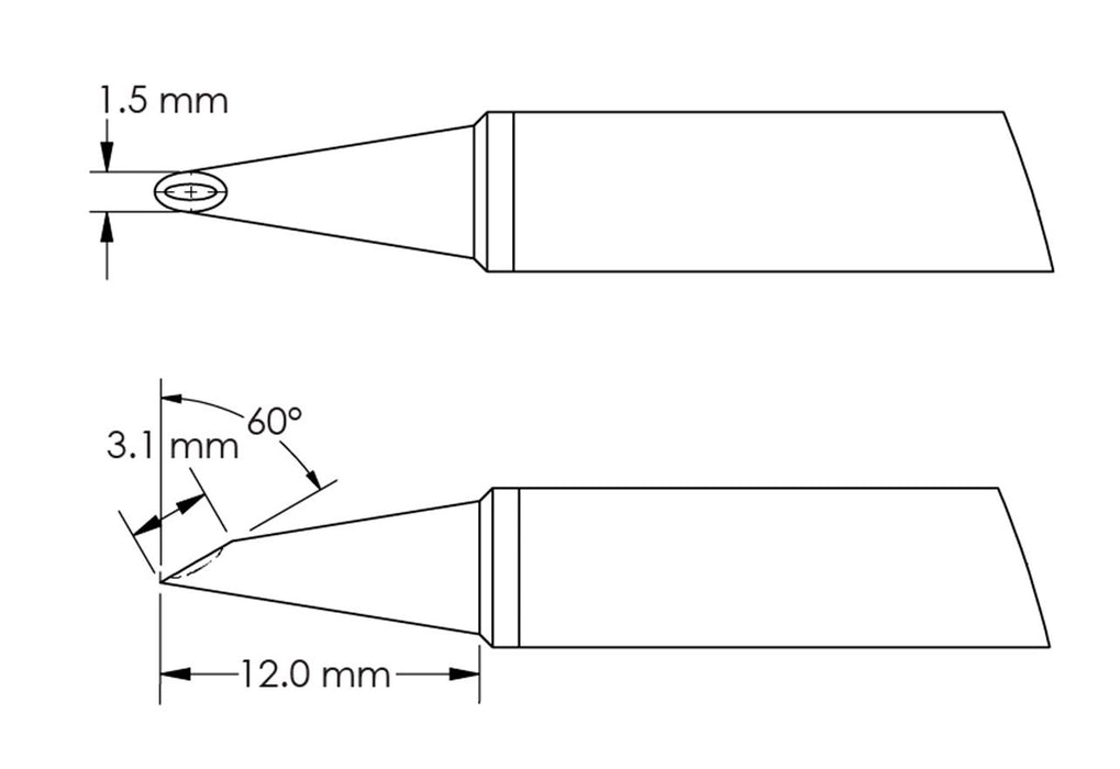 Metcal GTC-HF6015V Beveled 60° x 3.1mm Concave Hoof Rework Cartridge, 1.5 x 12mm