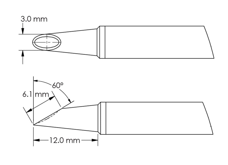 Metcal GTC-HF6030V Beveled 60° x 6.1mm Concave Hoof Rework Cartridge, 3.0 x 12mm