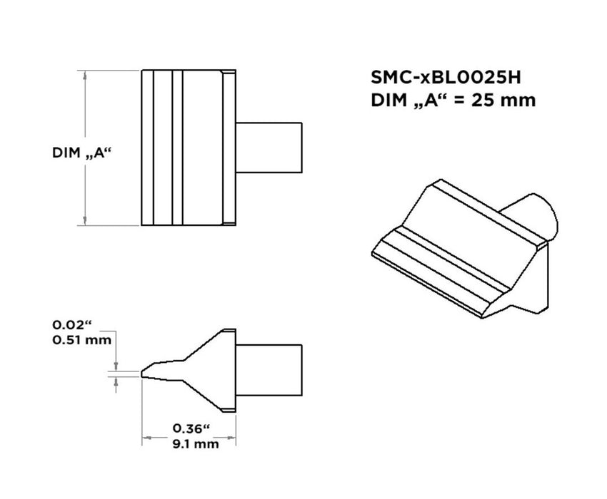 Metcal SMC-5BL0035H 500 Series Solder HM Blade Rework Cartridge, 35mm