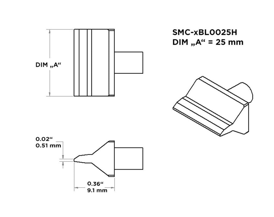 Metcal SMC-6BL0025H 600 Series HM Blade Solder Rework Cartridge, 25mm