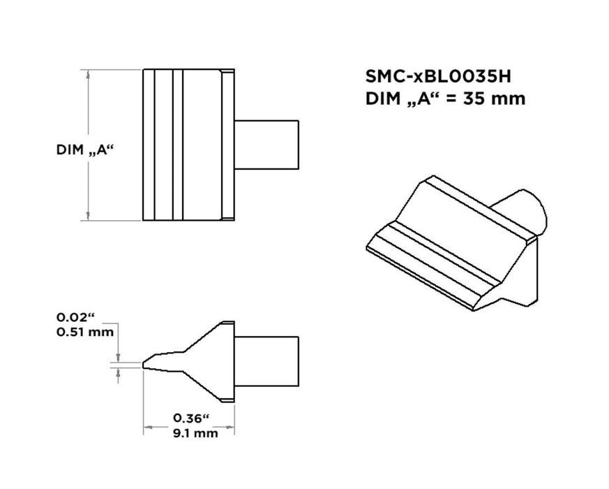 Metcal SMC-6BL0035H 600 Series HM Blade Solder Rework Cartridge, 35mm