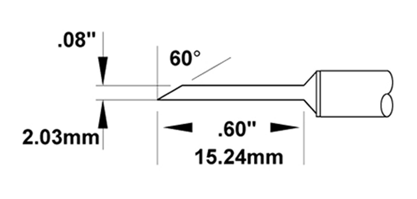 Metcal SMC-6HF6020S 600 Series 60° Long Hoof Solder Rework Cartridge, 2.0mm