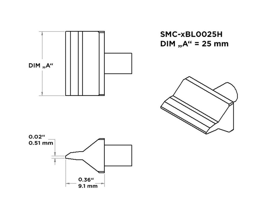 Metcal SMC-7BL0025H 700 Series HM Solder Blade Rework Cartridge, 25mm