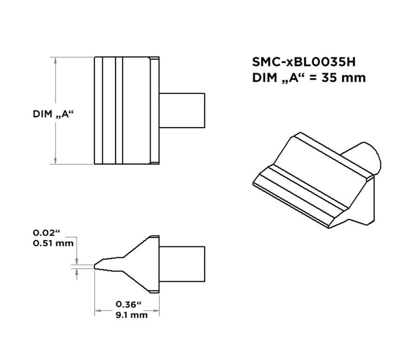 Metcal SMC-7BL0035H 700 Series HM Solder Blade Rework Cartridge, 35mm