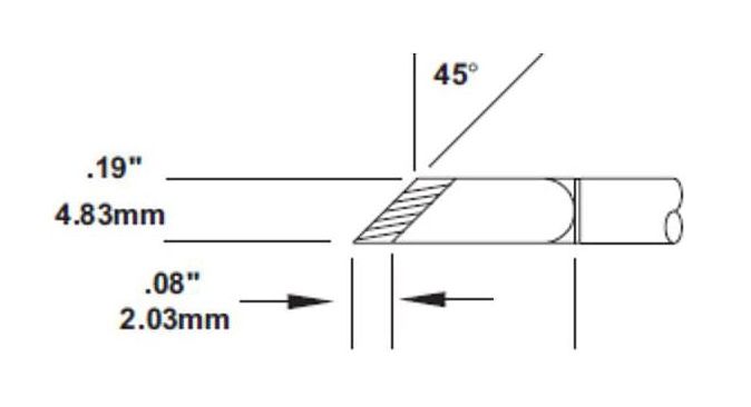 Metcal SMTC-0161 600 Series 45° Knife, 2.03mm Thin Tinned Length Rework Cartridge, 4.8mm