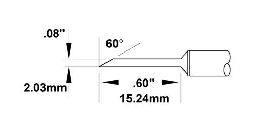 Metcal SMTC-0169 600 Series 60° Long Hoof Rework Cartridge, 2.0mm