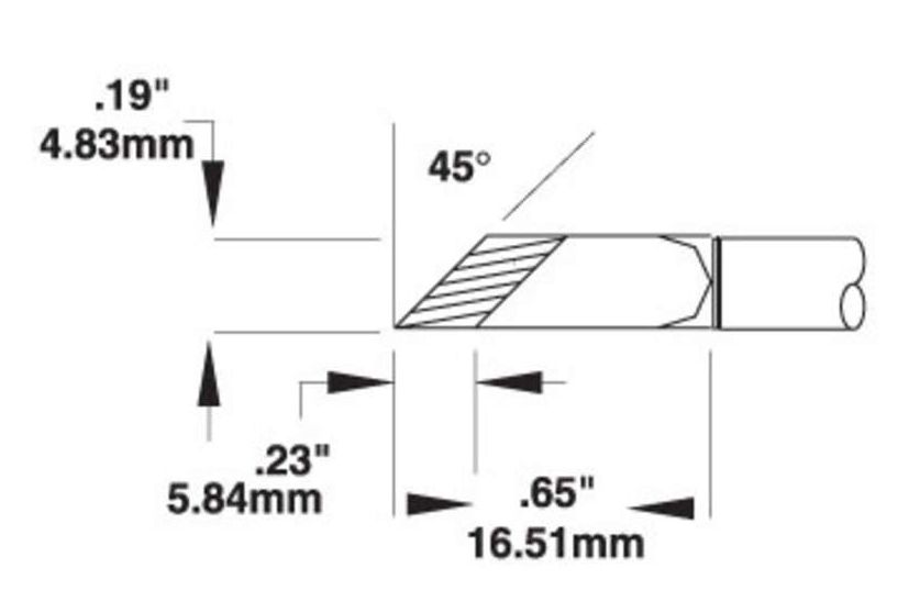 Metcal SMTC-0173 600 Series 45° Knife, 5.84mm Wide Tinned Length Rework Cartridge, 4.8mm