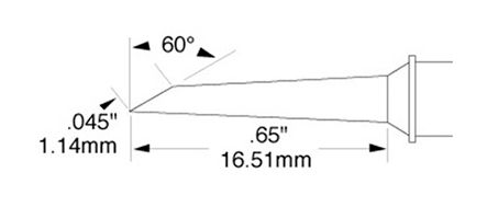 Metcal SMTC-0174 600 Series 60° Long Hoof Rework Cartridge, 1.14mm