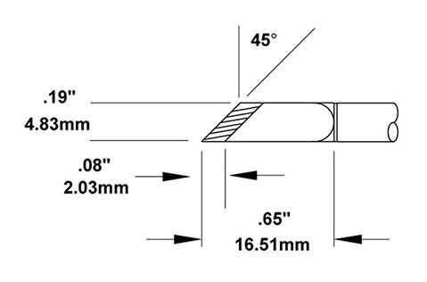 Metcal SMTC-5161 500 Series 45° Knife, 2.03mm Thin Tinned Length Rework Cartridge, 4.8mm