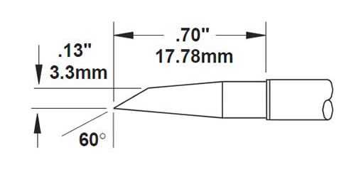 Metcal SMTC-8147 800 Series 60° Hoof Drag Special Build Rework Cartridge, 3.3 x 17.78mm