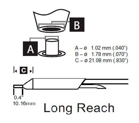 Metcal STDC-704L 700 Series Long Reach Desolder Cartridge, 1.02mm